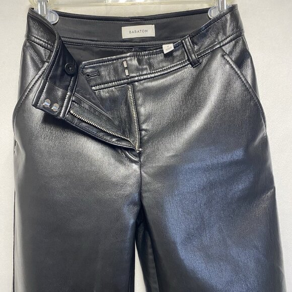 Aritzia Babaton Vegan Leather Command Cropped Pants Women Size 0 Black Mid-Rise - Picture 13 of 15